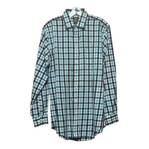 Neiman Marcus Men’s Long Sleeve Button-Down Blue White Plaid Trim-Fit Shirt 46